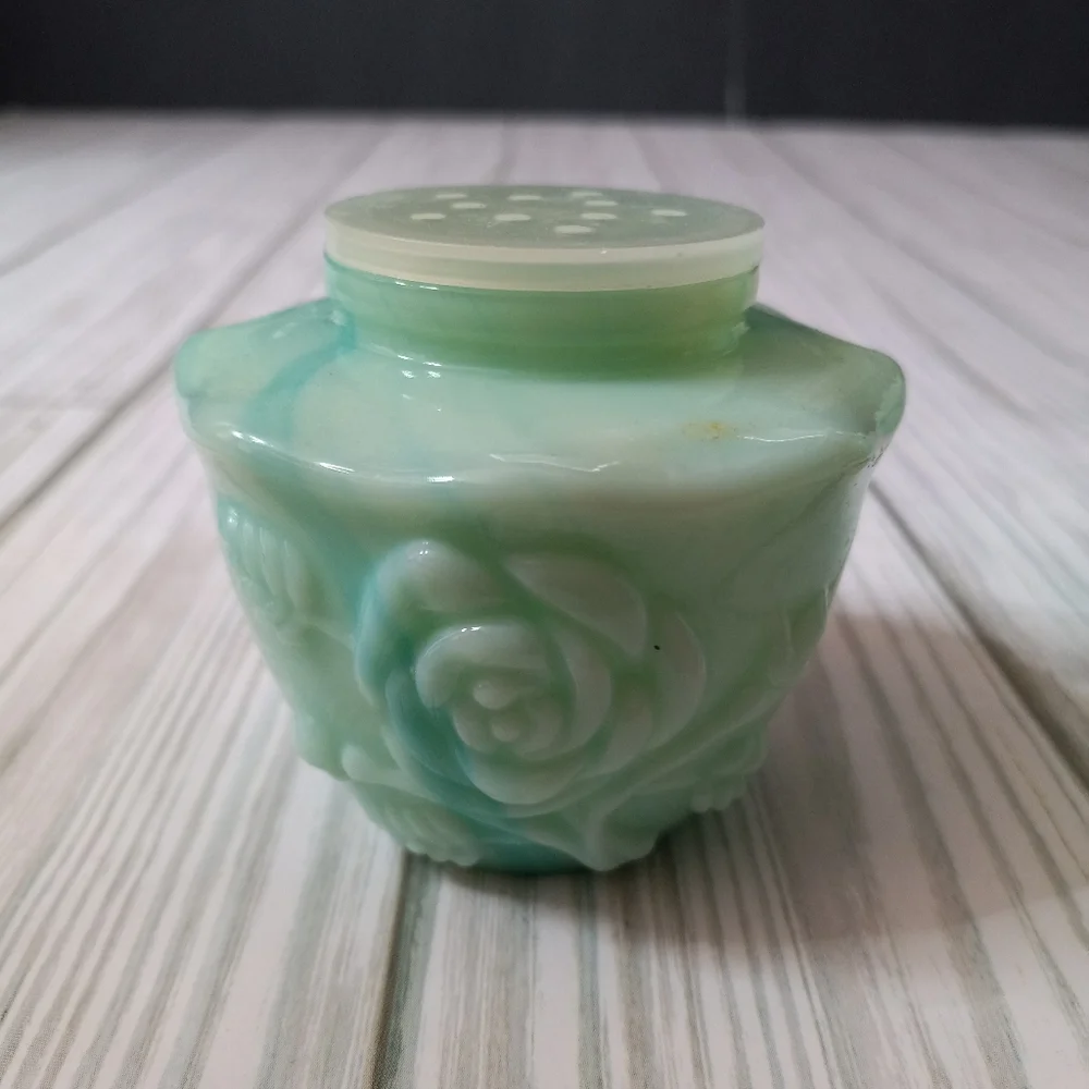 Vintage Avon Floral Moonwind Bath Oil Bottle & Bath Powder Sachet Glass Jar